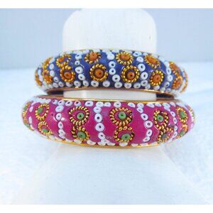 India Bollywood Pink and Blue Beaded Bangles Set of 2 Size Small